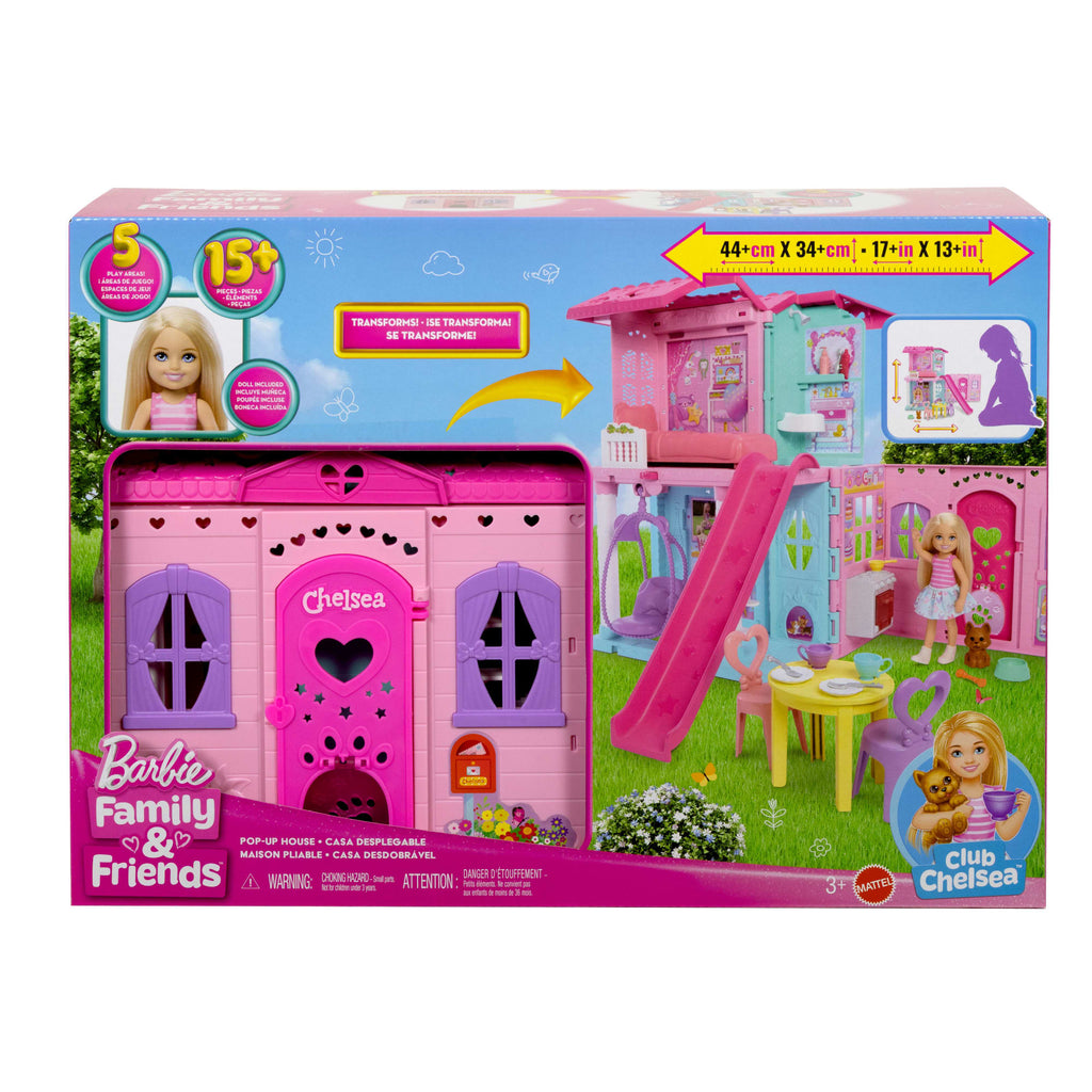 Barbie Chelsea Pop-Up Doll House With Doll & 15+ Accessories, House Expands To 17+ X 13+ inches