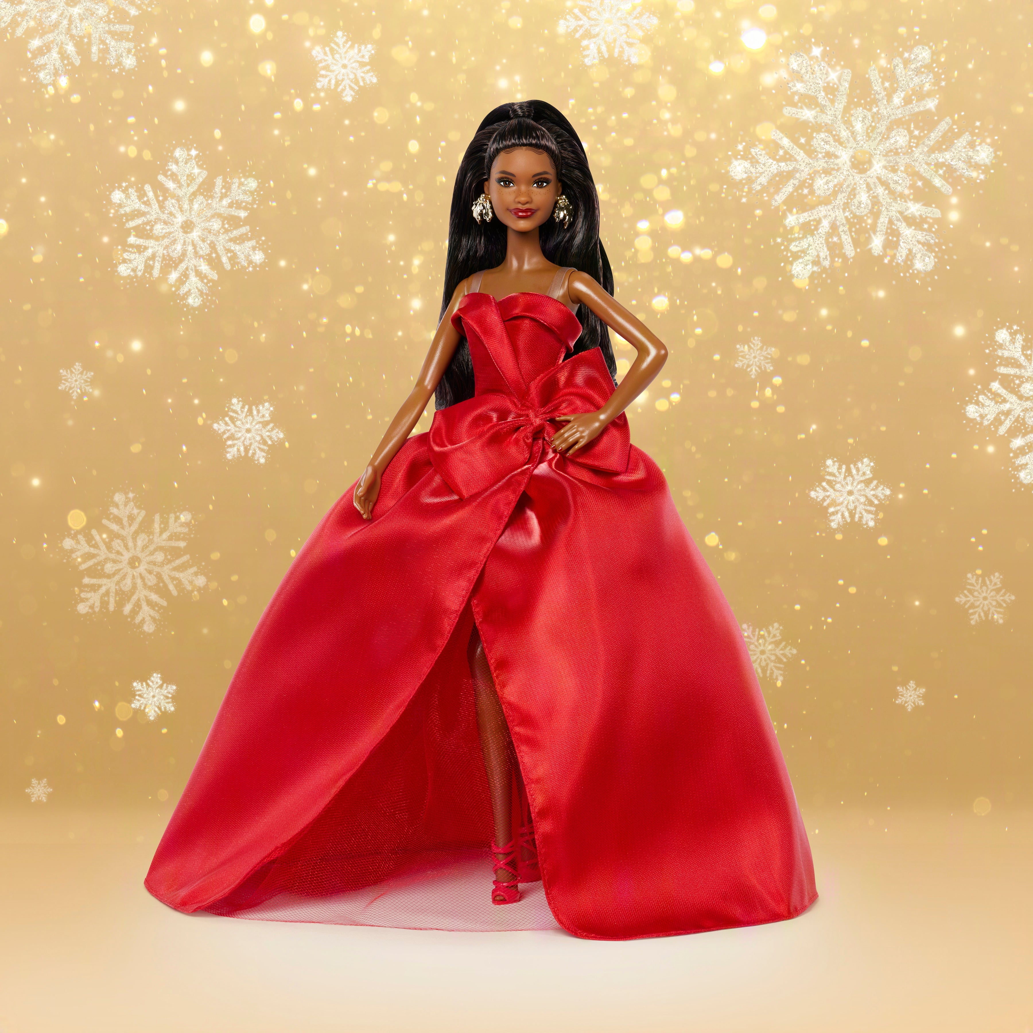 Barbie Signature 2026 Holiday Barbie Fashion Doll, Seasonal Collector, Black Hair With Red Gown With Bow Detail
