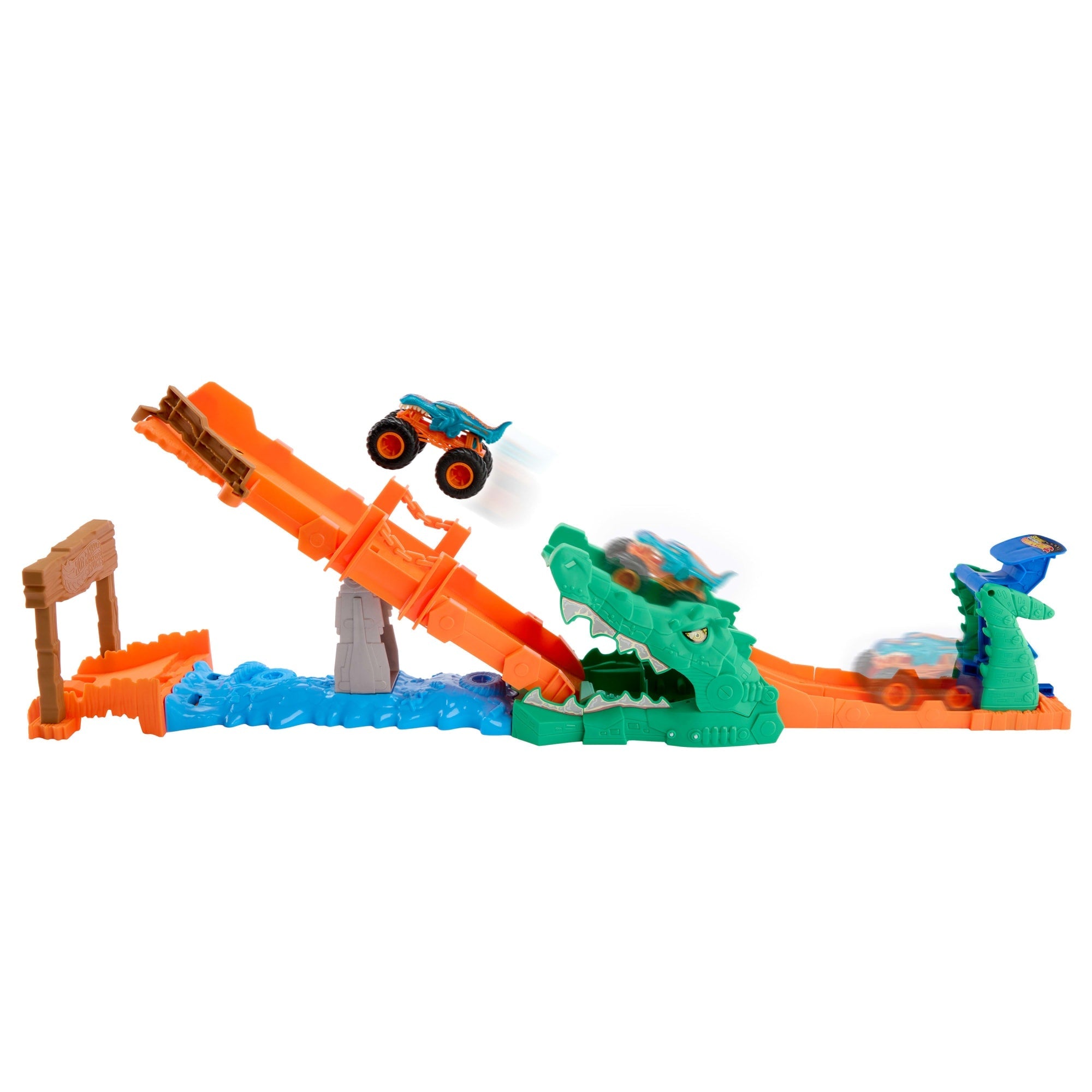 Coffret de Jeu Défi Attaque du Crocodile Monster Trucks Hot Wheels et Véhicule Mega-Wrex à L’Échelle 1:64
