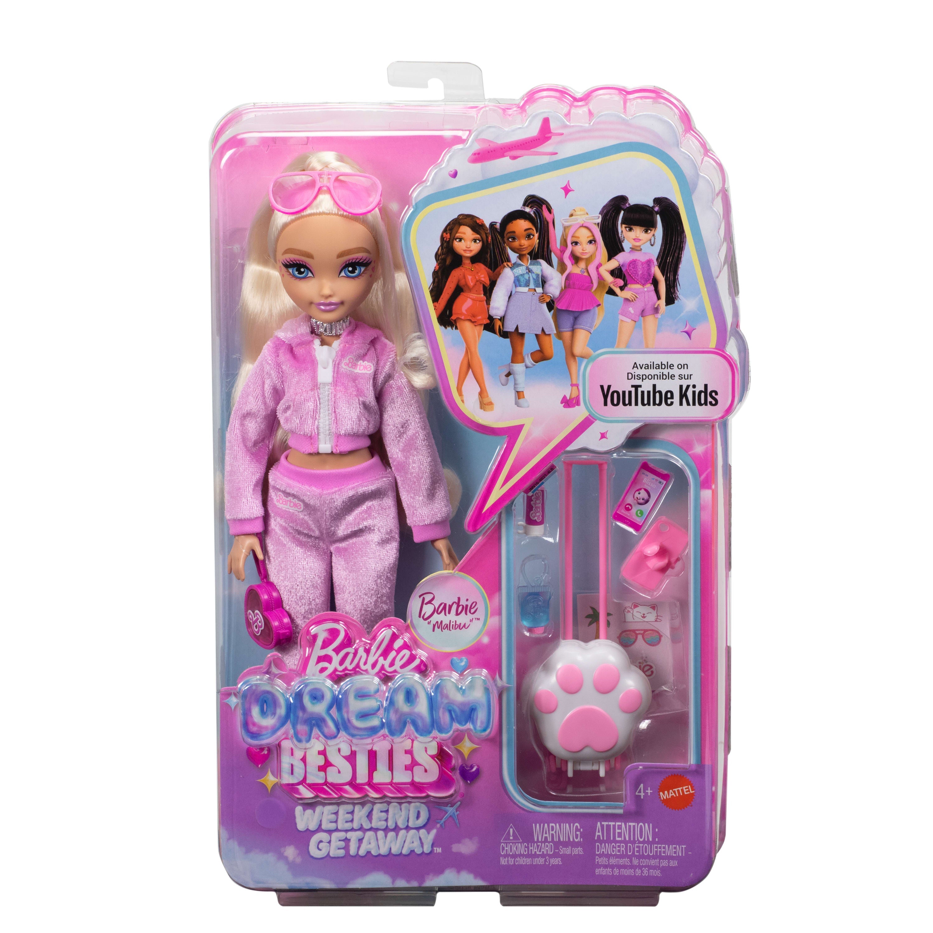 Barbie Dream Besties Weekend Getaway Malibu Fashion Doll With 7 Travel Themed Accessories