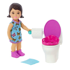 Barbie Small Doll And Accessories, Babysitters Inc. Set With Toilet And 5 Pieces