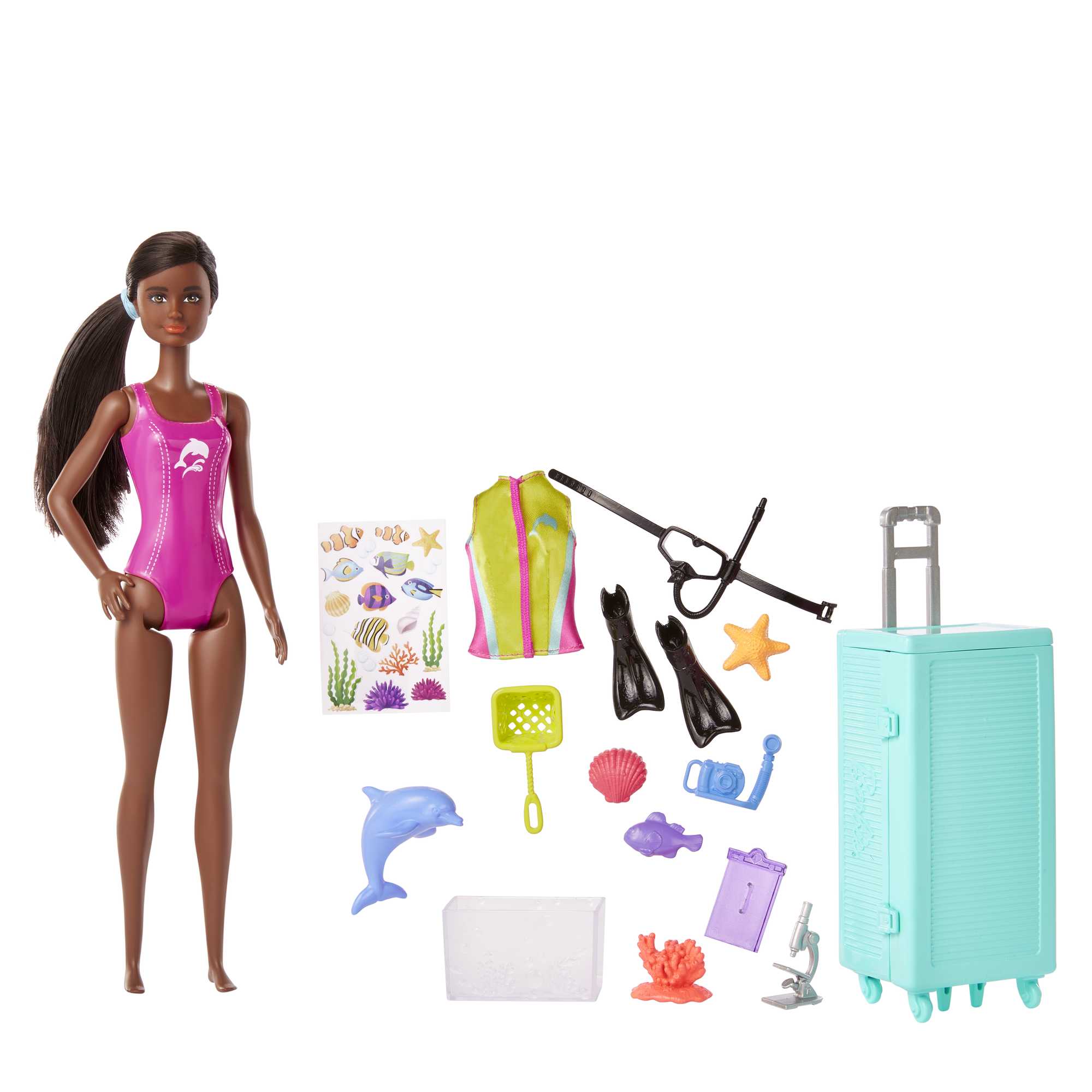 Barbie Dolls & Accessories, Marine Biologist Doll (Brunette) & Mobile Lab Playset
