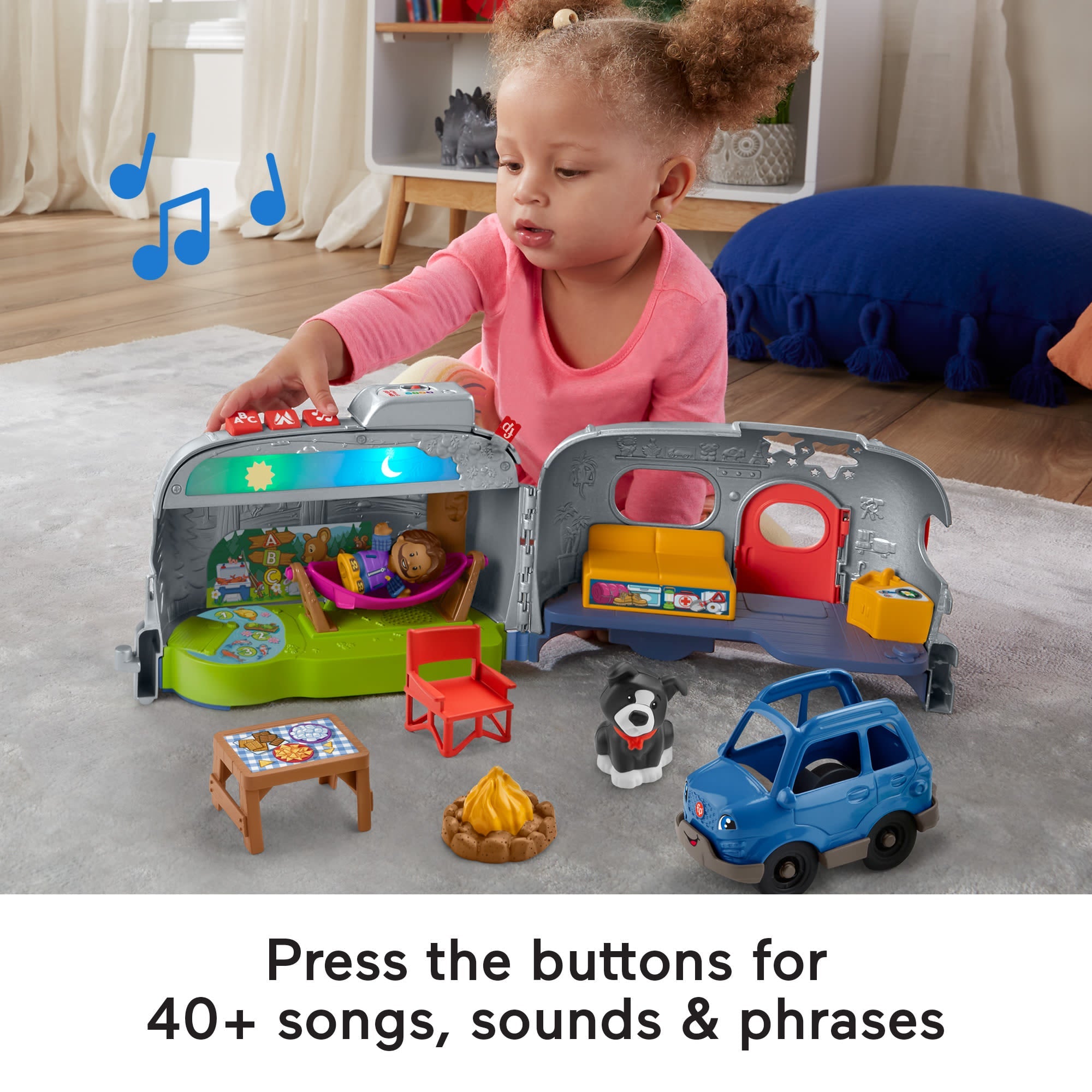 Fisher-Price Little People Light-Up Learning Camper Electronic Toy Rv For Toddlers, 8 Pieces