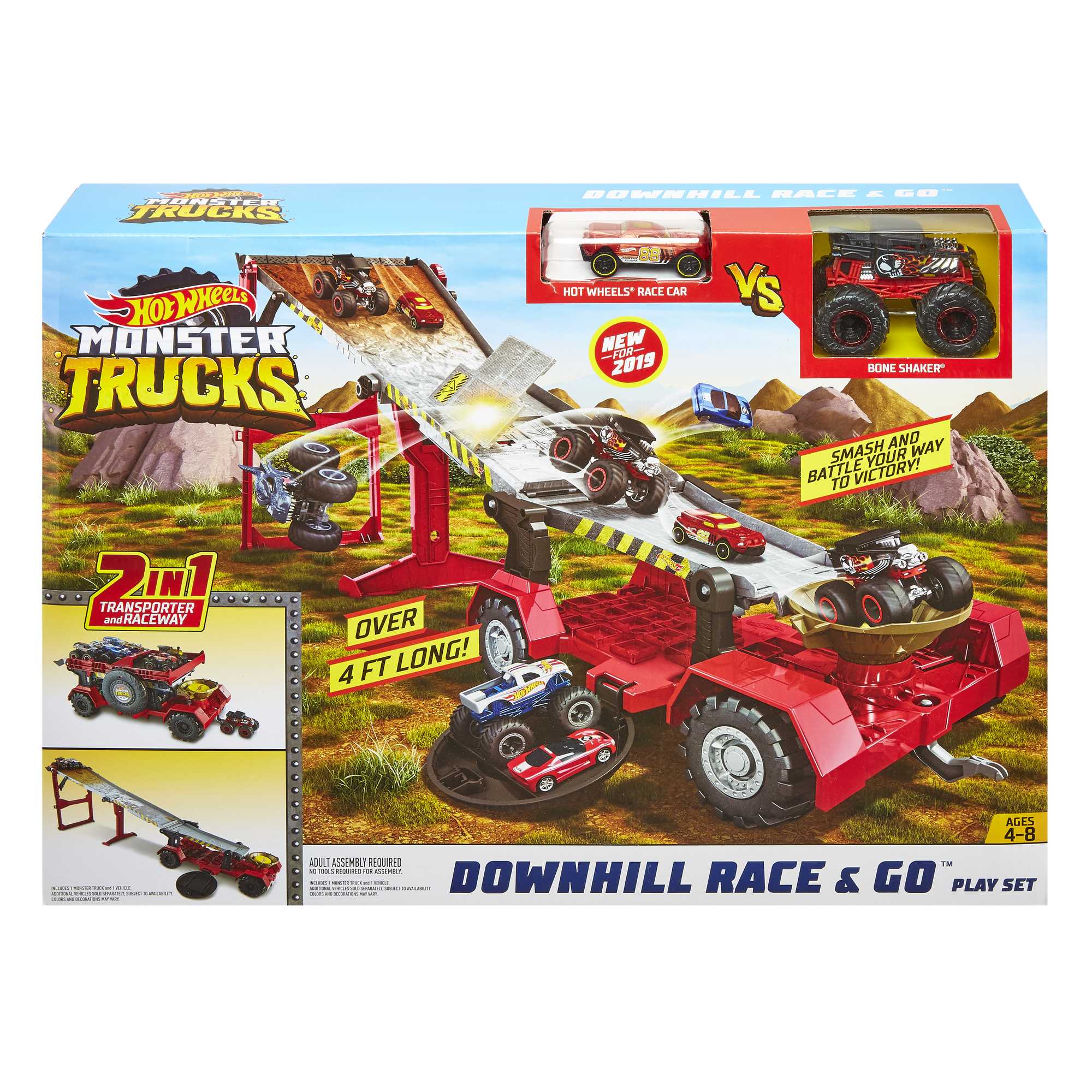 Hot Wheels Monster Trucks Downhill Race & Go Play Set