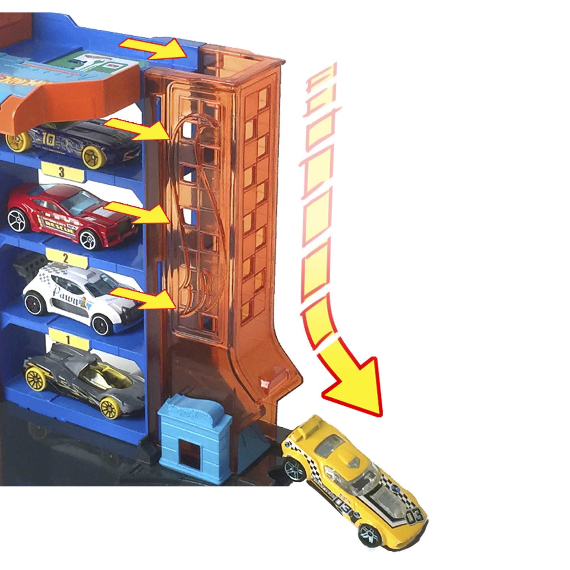 Hot Wheels City Vehiculo de juguete Pistas sorpresa Downtown