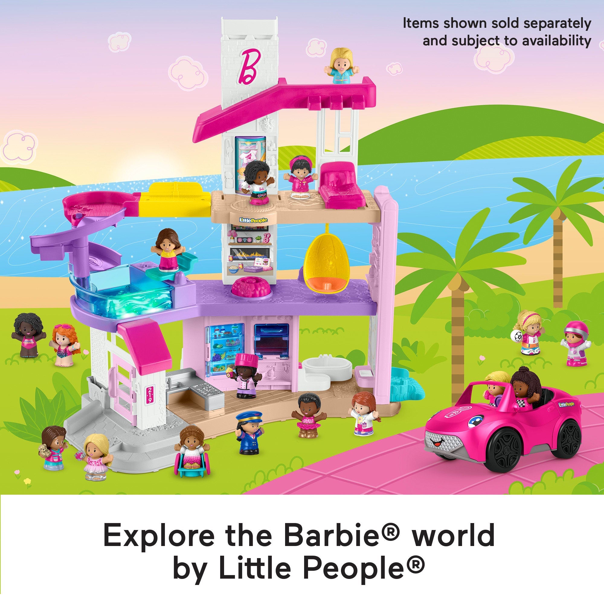 Fisher-Price Little People Barbie Little Dreamhouse Toddler Playset With Music & Lights, 7 Pieces