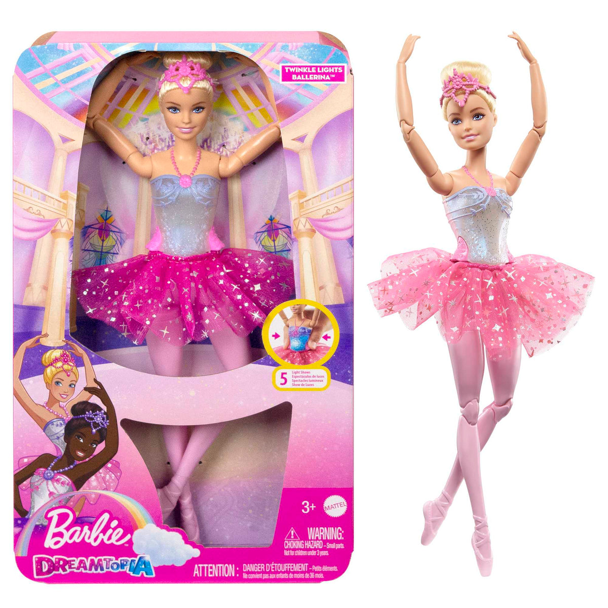 Barbie Fantasía Muñeca Bailarina Luces Brillantes Tutú Rosa