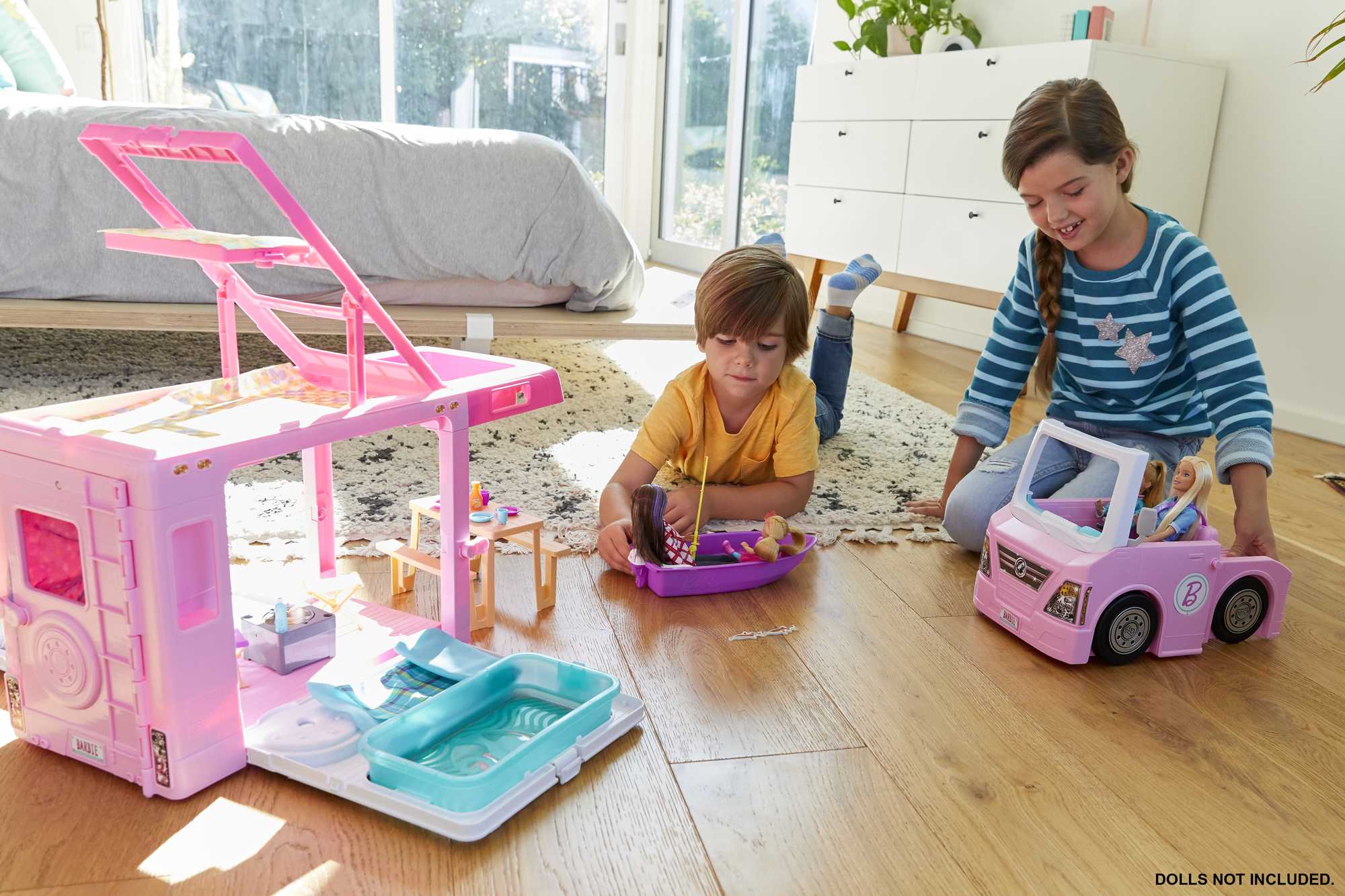 Barbie Camper, Doll Playset With 50 Accessories, Truck, Boat And House, 3-In-1 Dream Camper