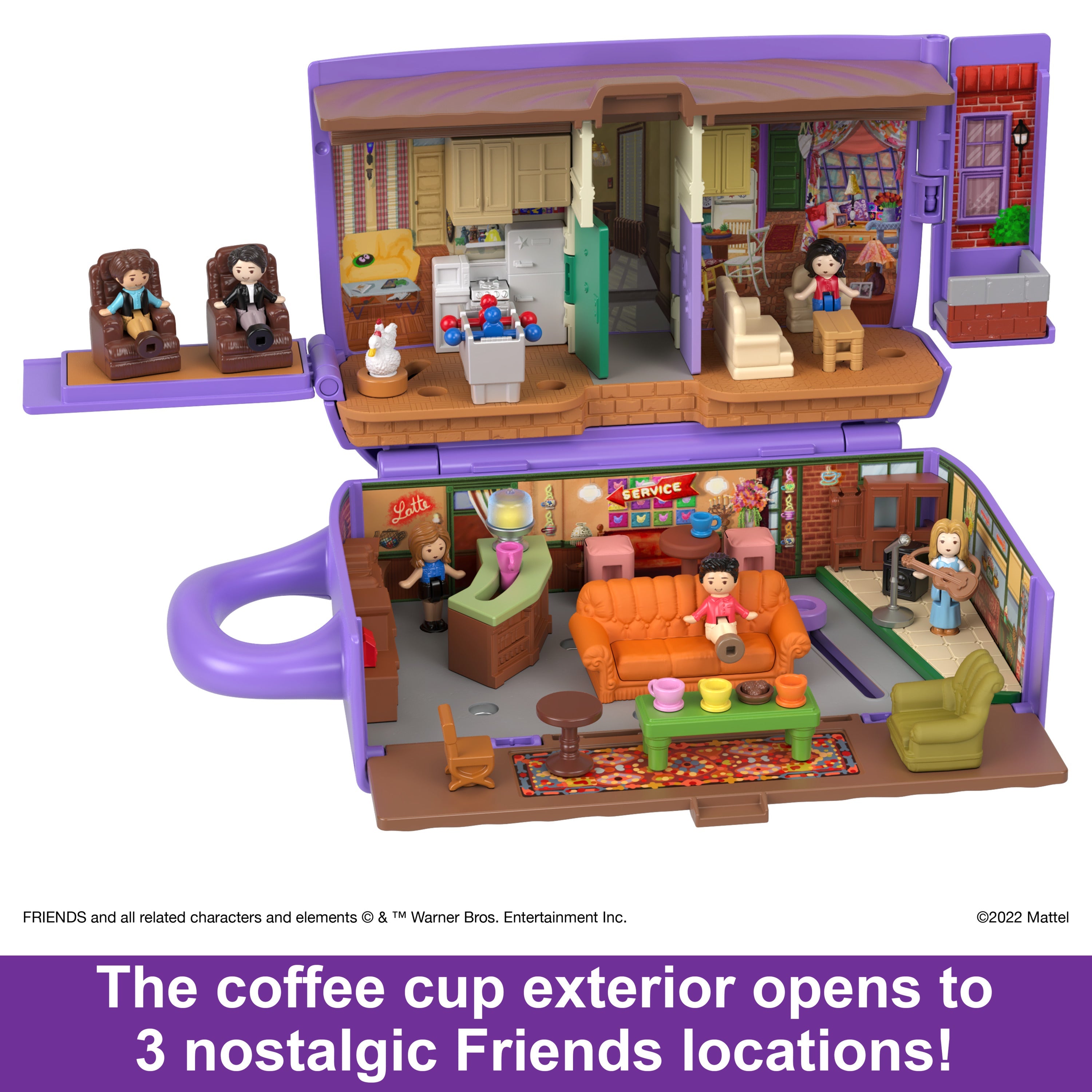 Polly Pocket Friends Compact Playset With 6 Character Dolls & 9 Accessories, Coffee Cup Exterior