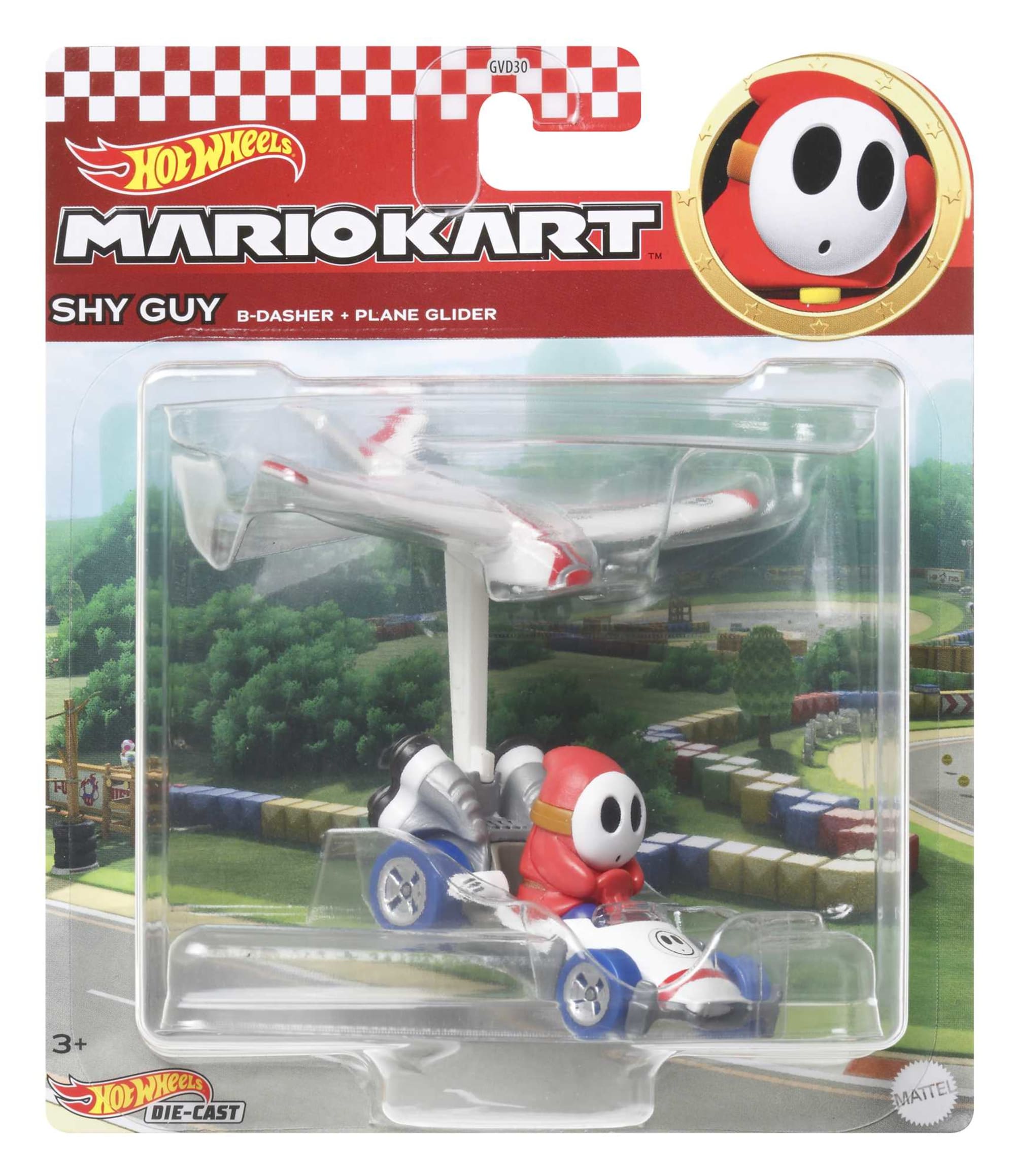 Hot Wheels Mario Kart Vehículo de Juguete Shy Guy B Dasher con Plane Glider