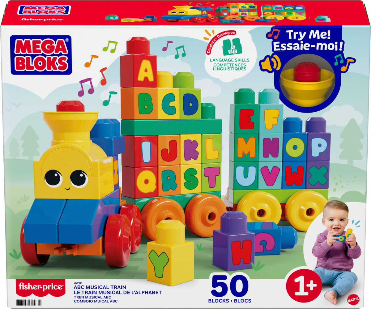 MEGA BLOKS First Builders ABC Musical Train Toy Building Blocks With Music (50 Pieces) For Toddler