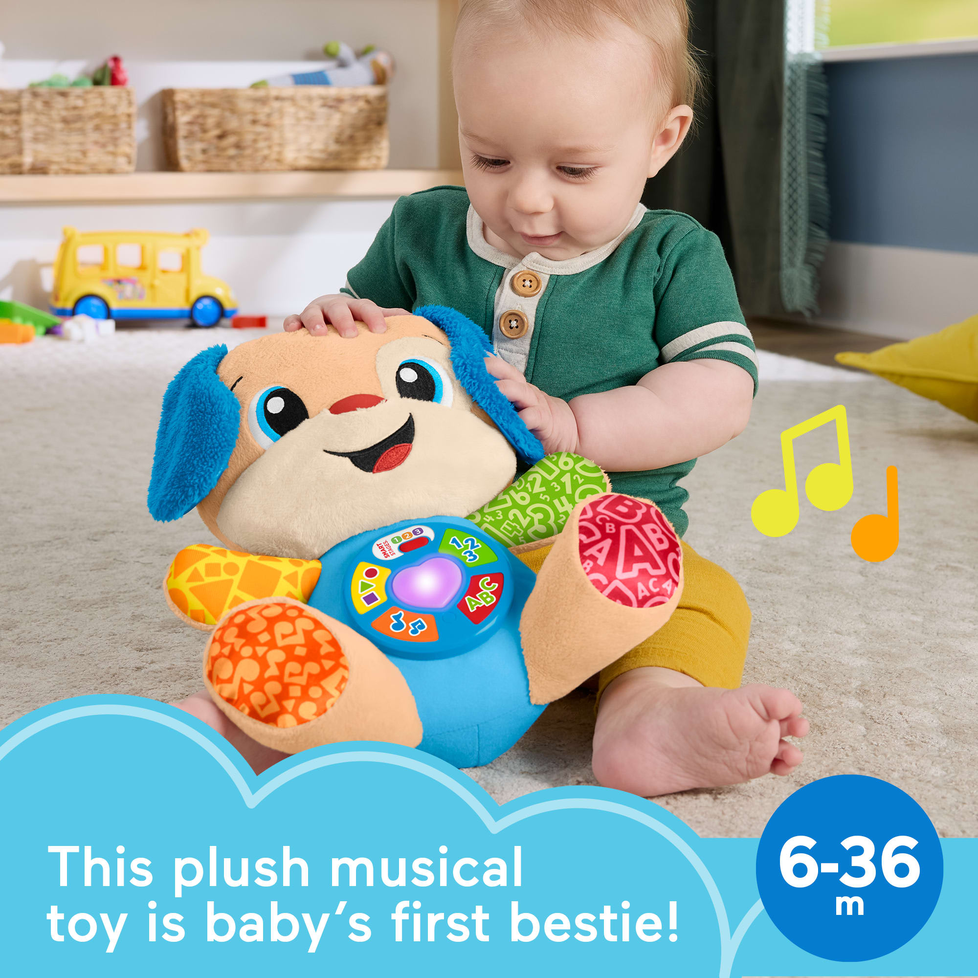 Fisher-Price Laugh & Learn Smart Stages Puppy Plush Baby Musical Learning Toy, Multilanguage Version