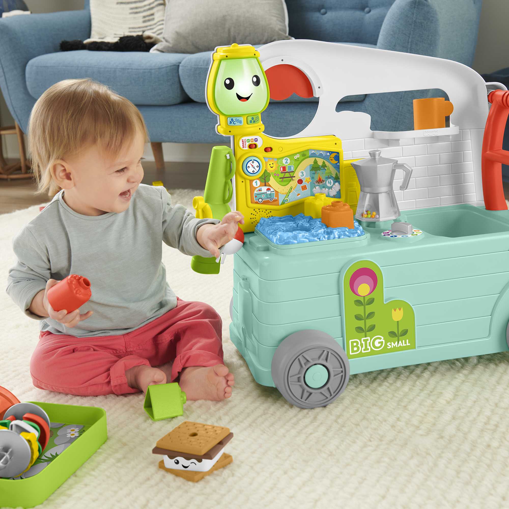 Fisher-Price Rires et Éveil Caravane en Balade 3 en 1, Centre D’Activités Musical Version Anglaise et Française