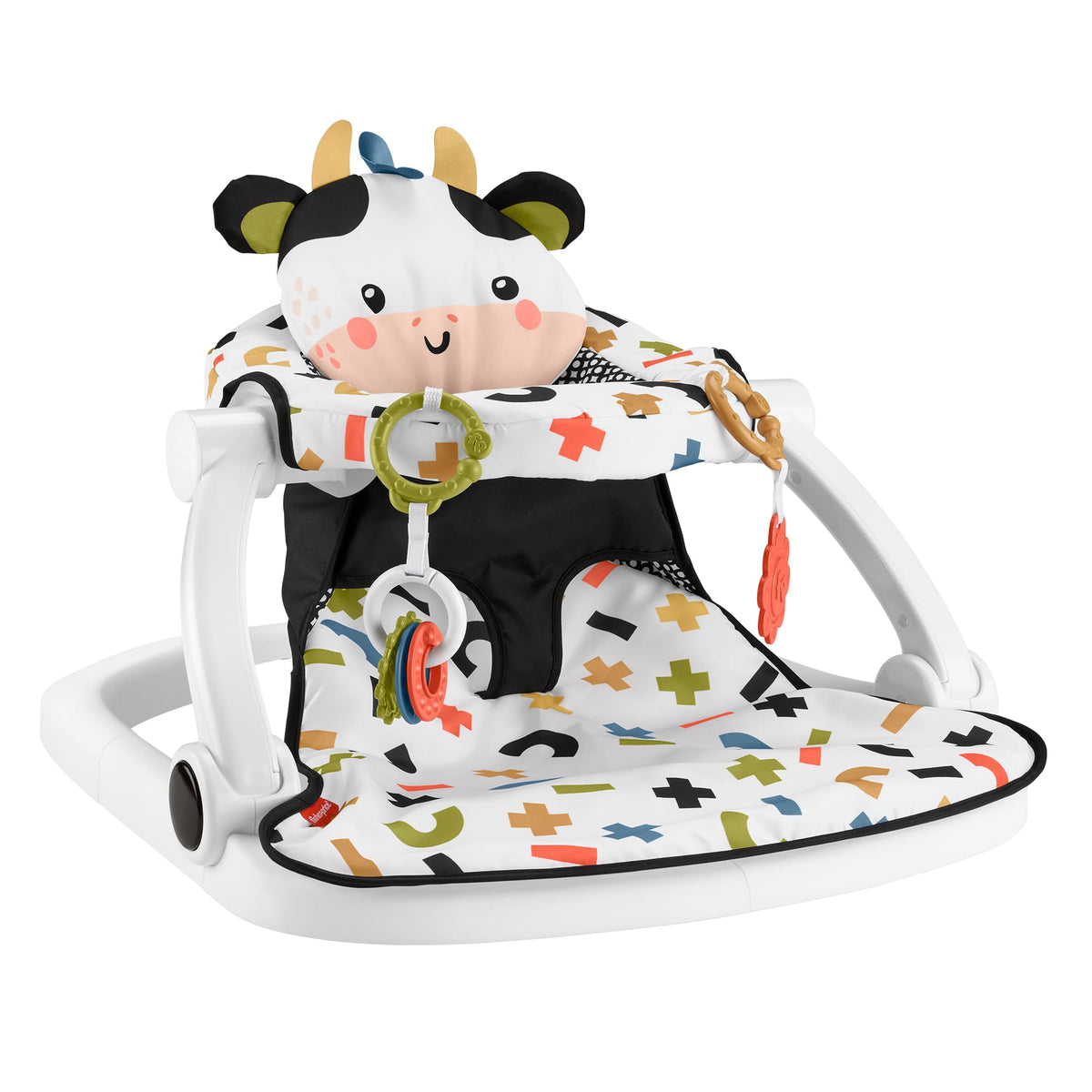 Fisher-Price Sit-Me-Up Floor Seat, Portable Baby Chair & 2 Developmental Newborn Toys, Cute Cow