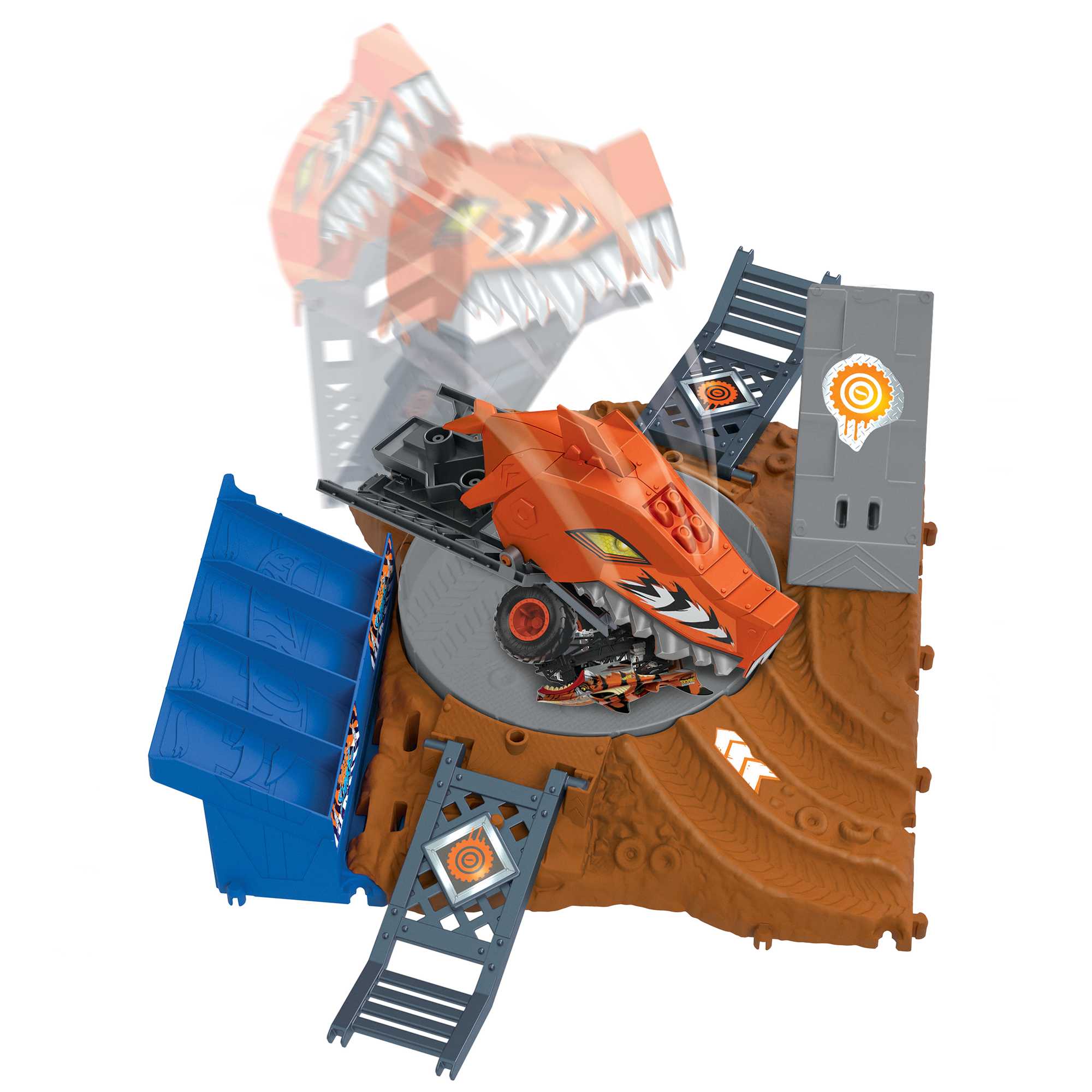 Hot Wheels Monster Trucks Pista de Juguete Arena de Demolición Semi-Finales Tiger Shark