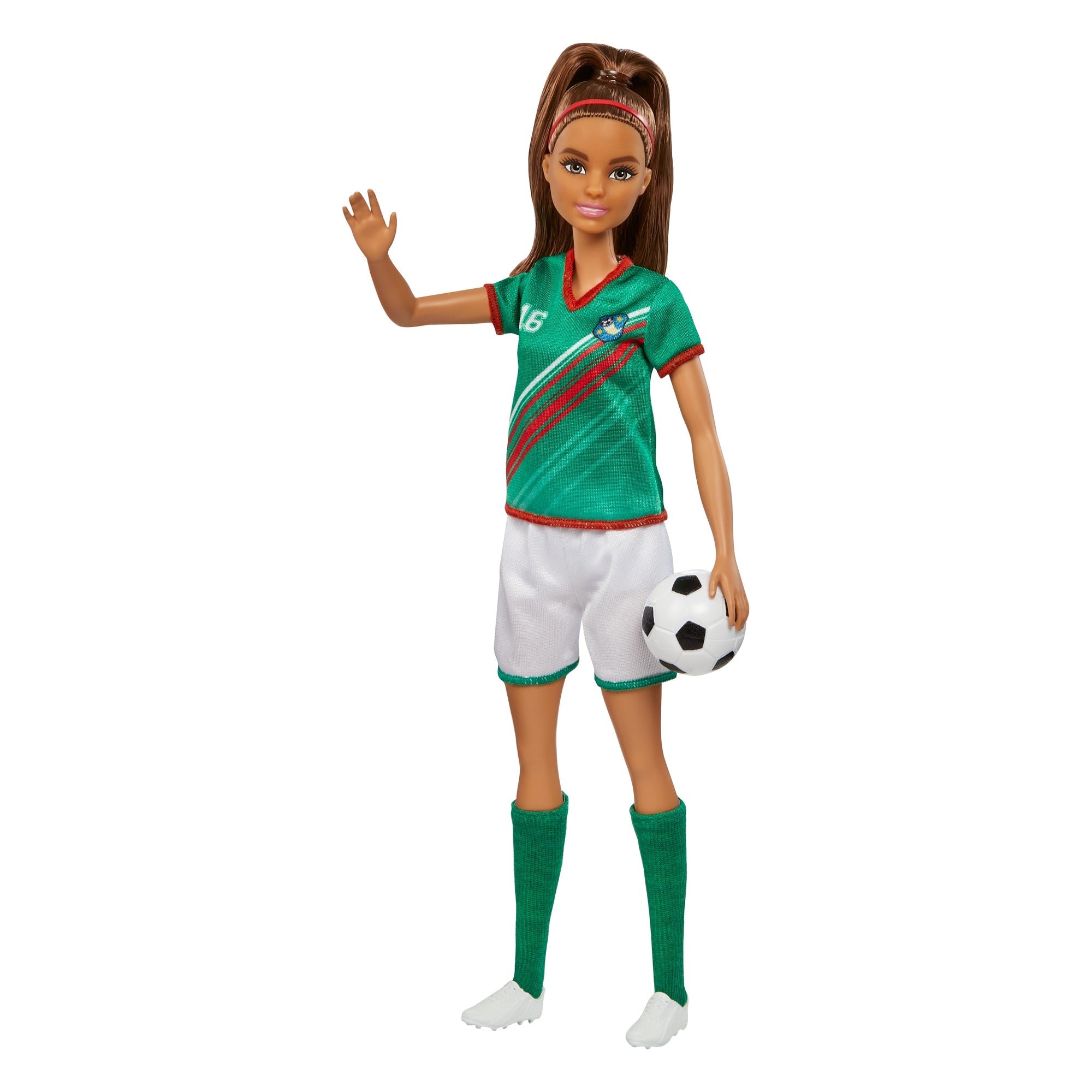 Barbie Profissões Boneca Jogadora de Futebol Camisa Verde