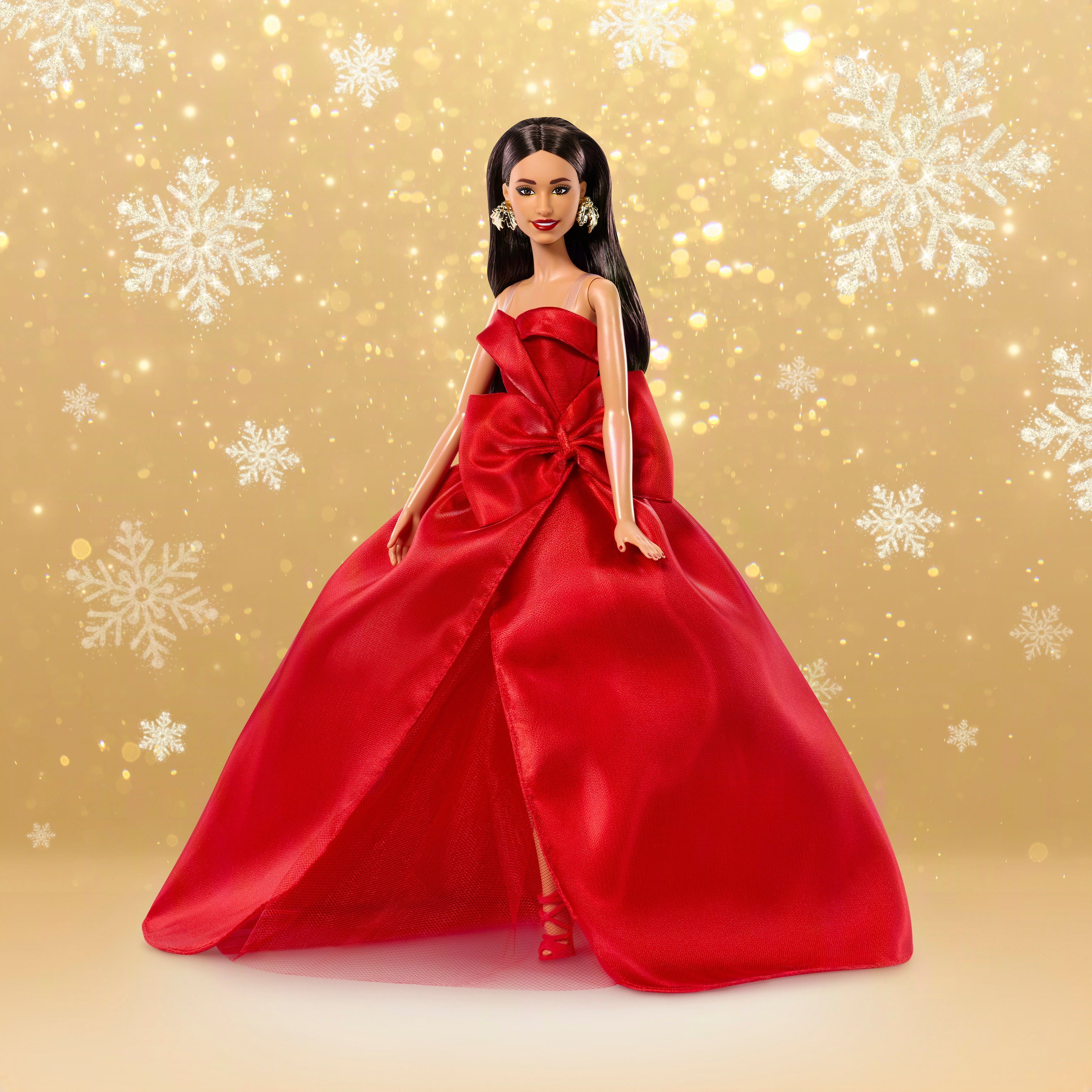 Barbie Signature 2026 Holiday Barbie Fashion Doll, Seasonal Collector, Brown Hair With Red Gown With Bow Detail