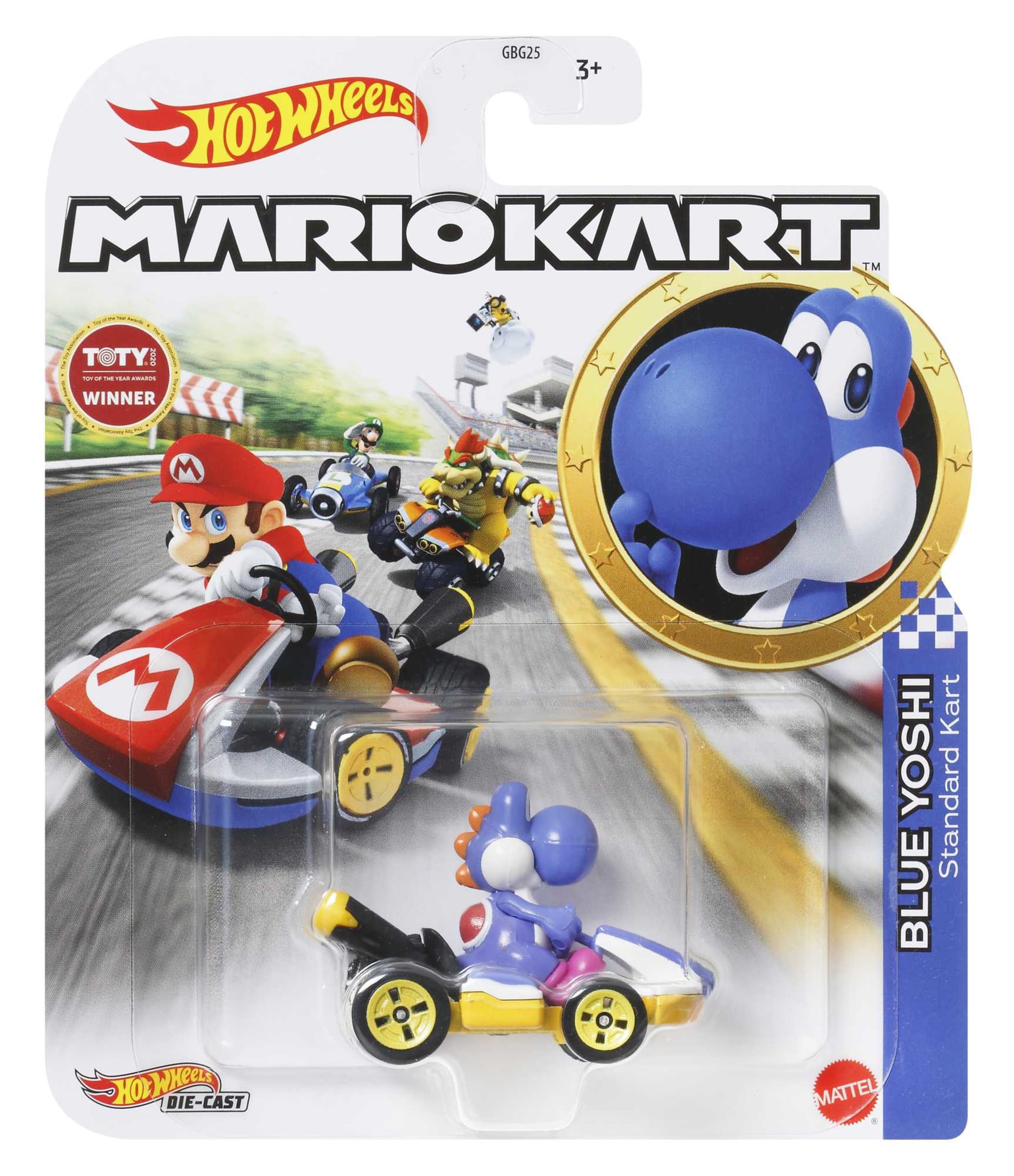 Hot Wheels Mario Kart Veículo de Brinquedo Yoshi Standard Kart Azul Escuro