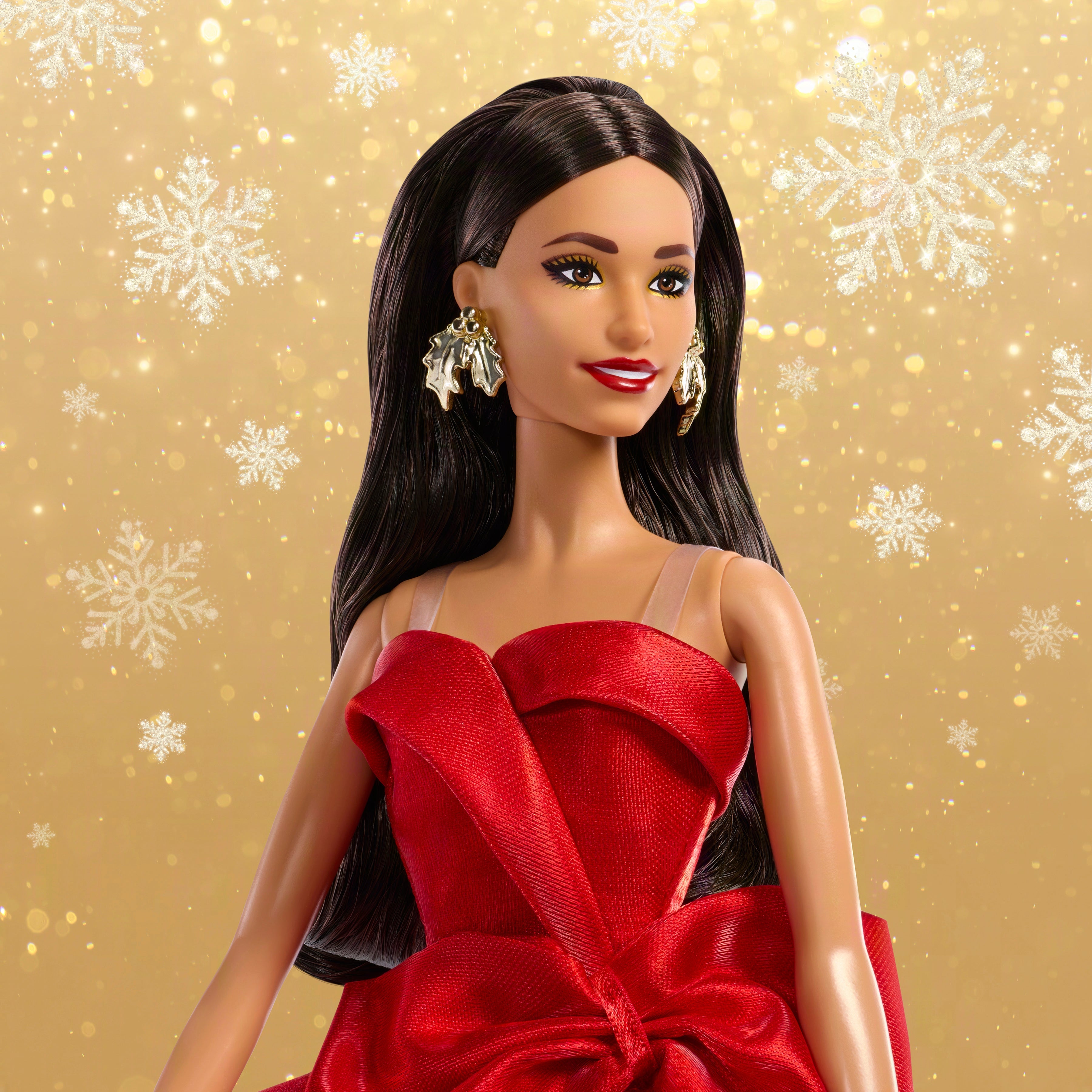 Barbie Signature 2026 Holiday Barbie Fashion Doll, Seasonal Collector, Brown Hair With Red Gown With Bow Detail