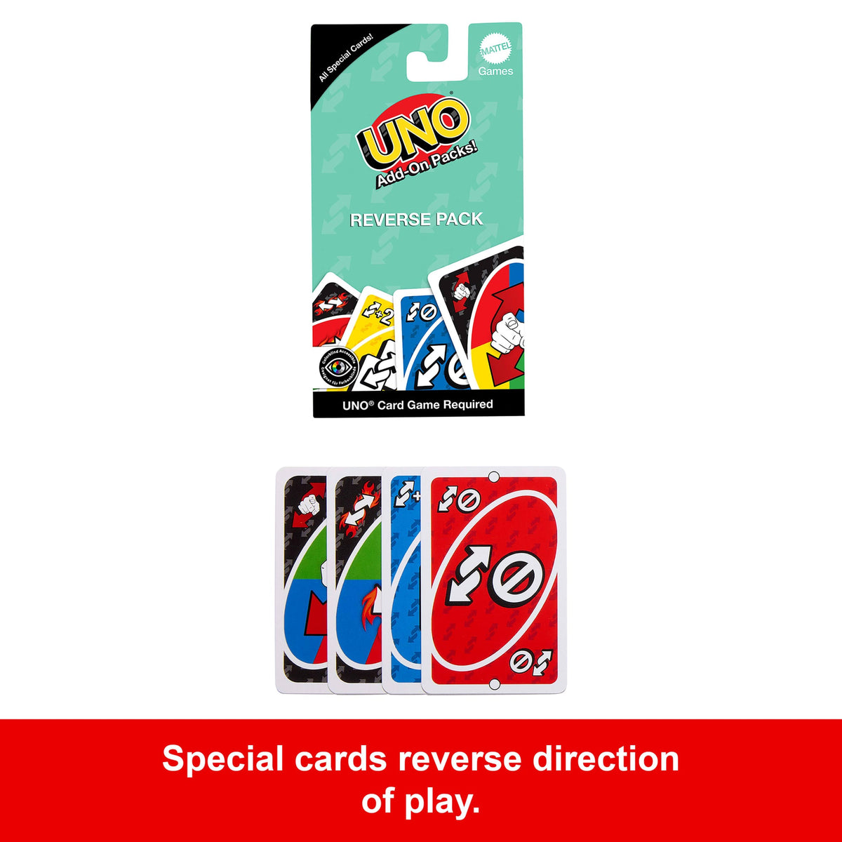 UNO Add-On-Packs Reverse Pack Card Game For Kids, Family & Game Nights, Travel, Camping & Parties