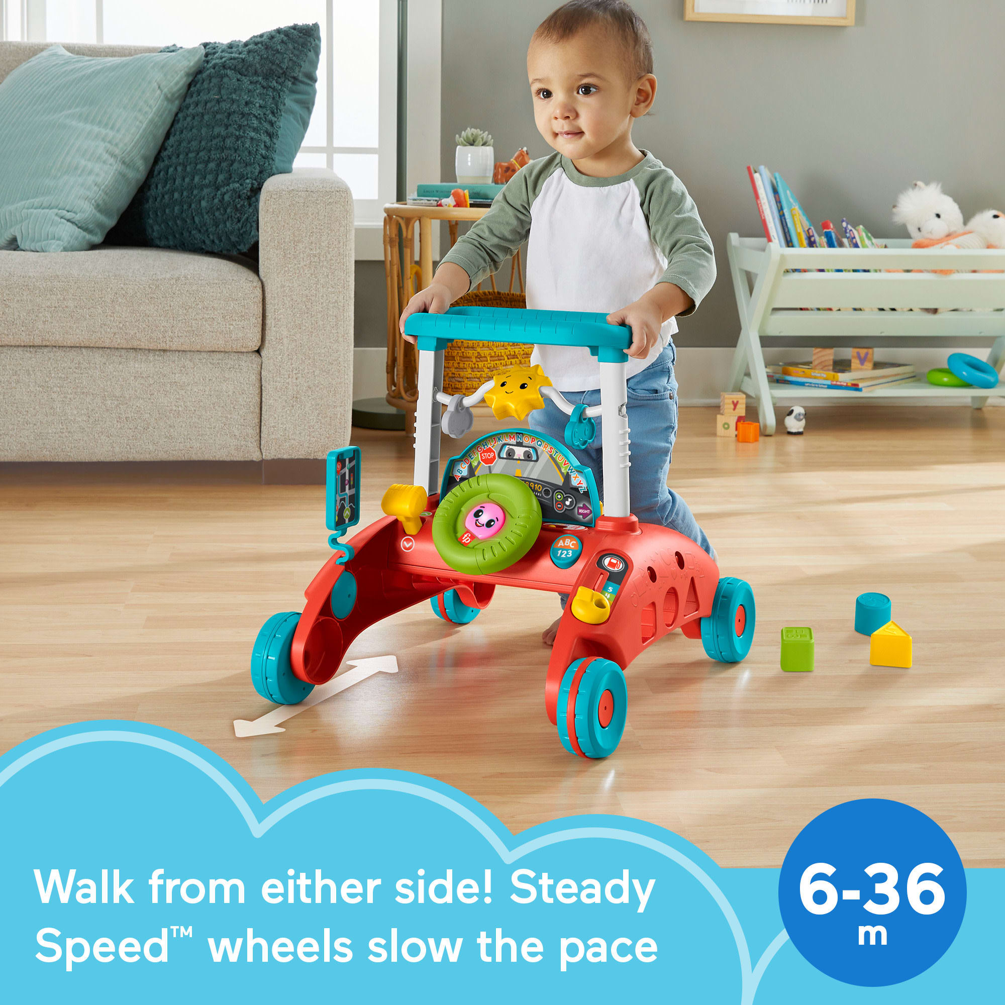 Fisher-Price 2-Sided Steady Speed Walker, Car-themed Baby Learning Toy