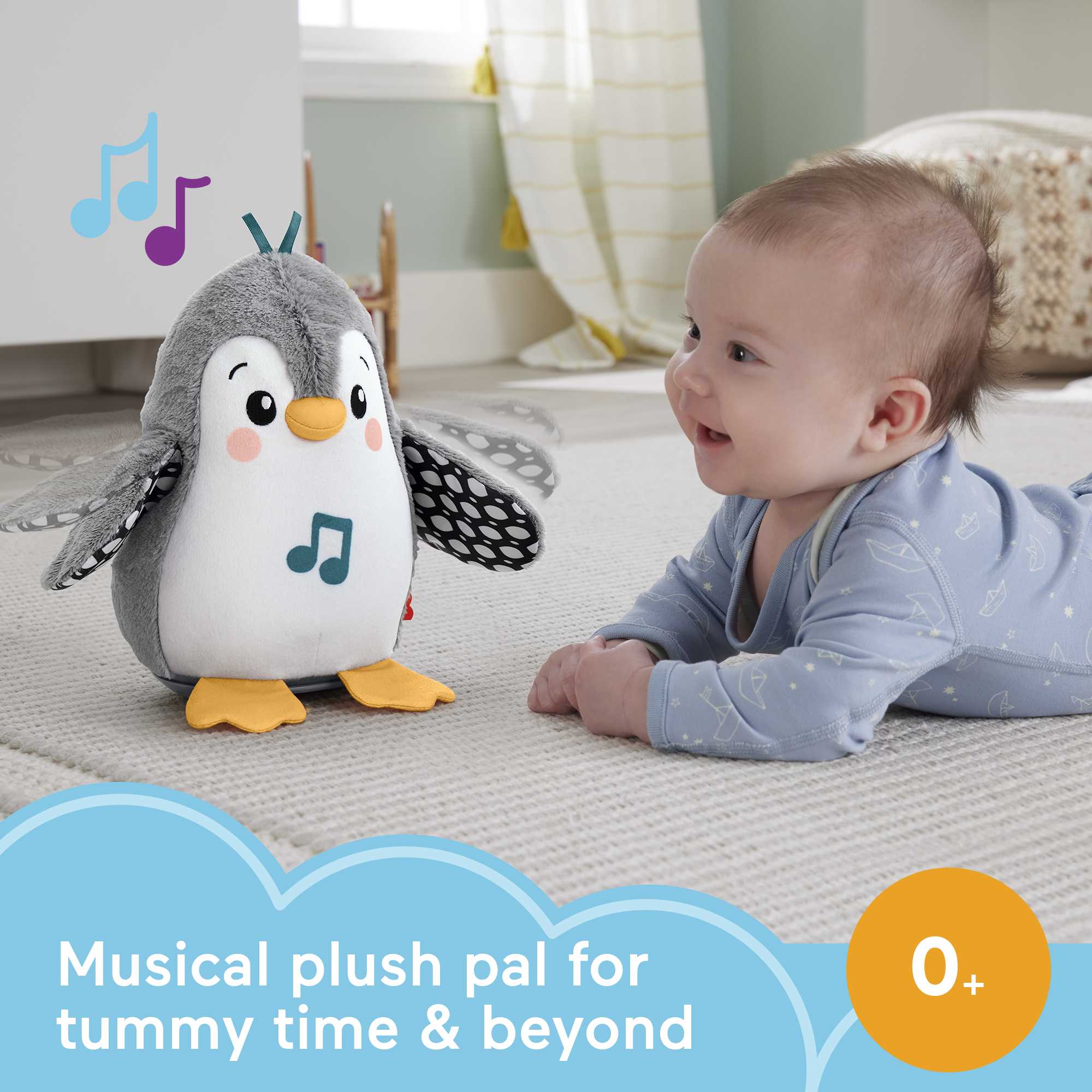 Fisher-Price Plush Tummy Time Toy, Flap & Wobble Penguin, Newborn Musical Toy
