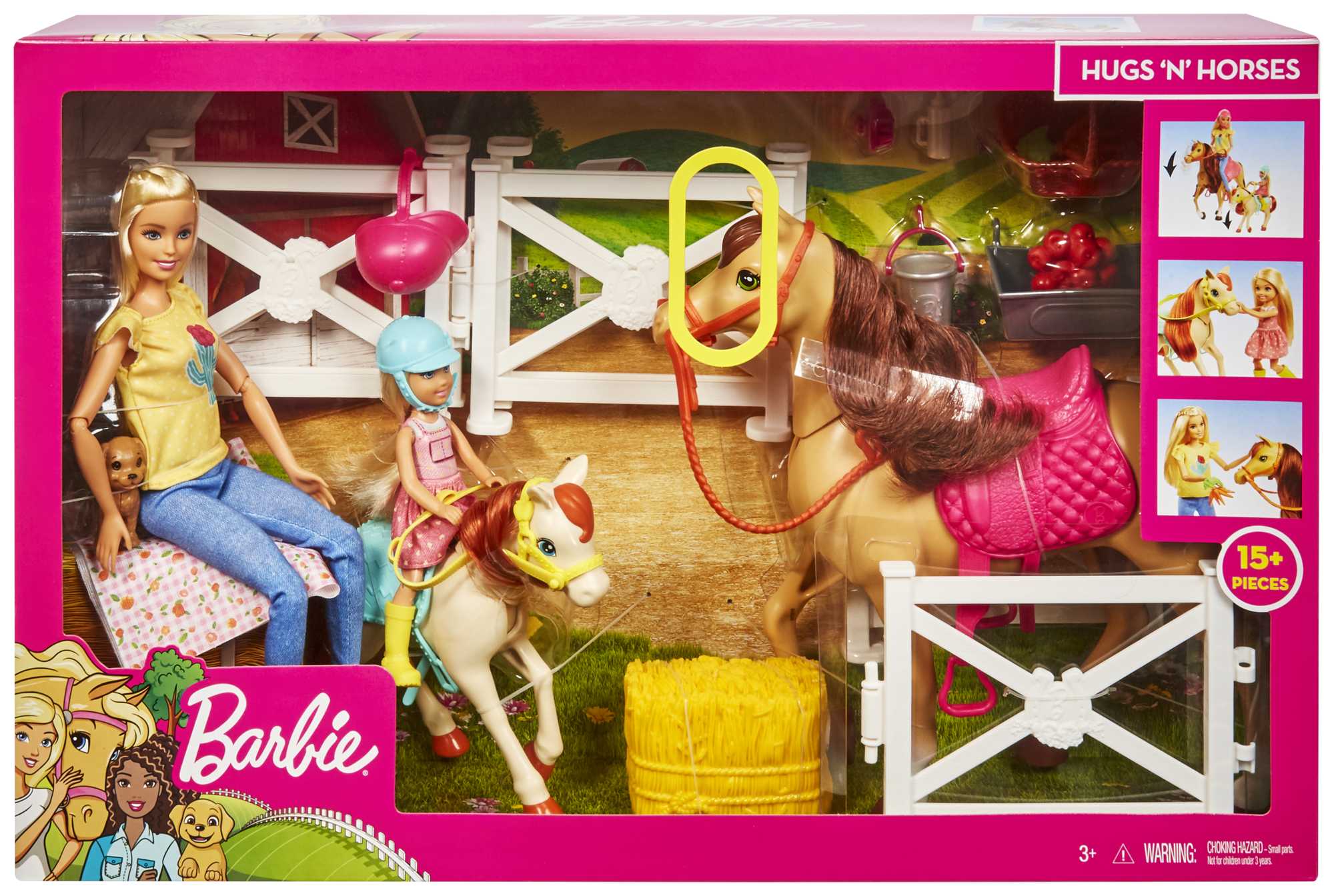 Barbie Hugs 'n' Horses With & Chelsea Dolls, Blonde Doll Playset
