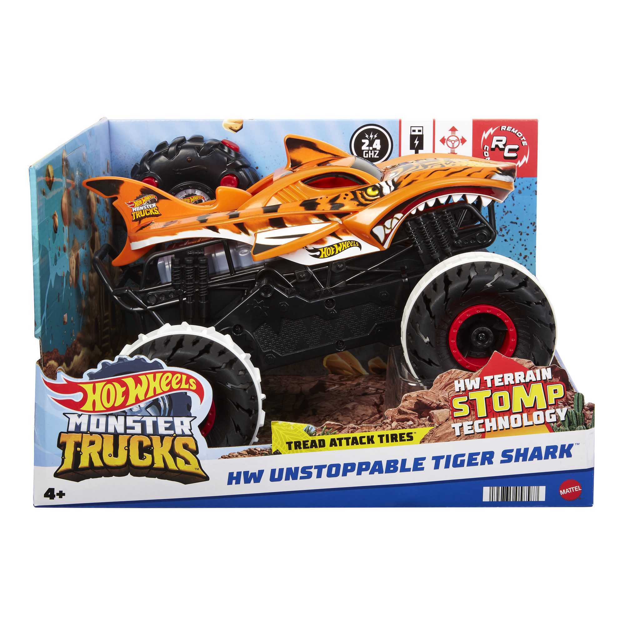 Hot Wheels Monster Trucks Véhicule Téléguidé HW Unstoppable Tiger Shark