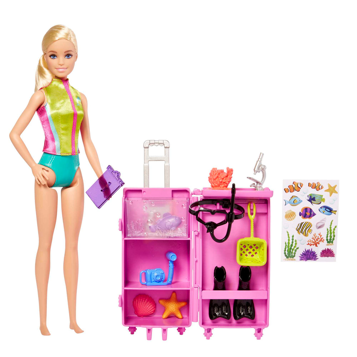 Barbie-Coffret Barbie Plongeuse, Poupée et Plus de 10 Accessoires