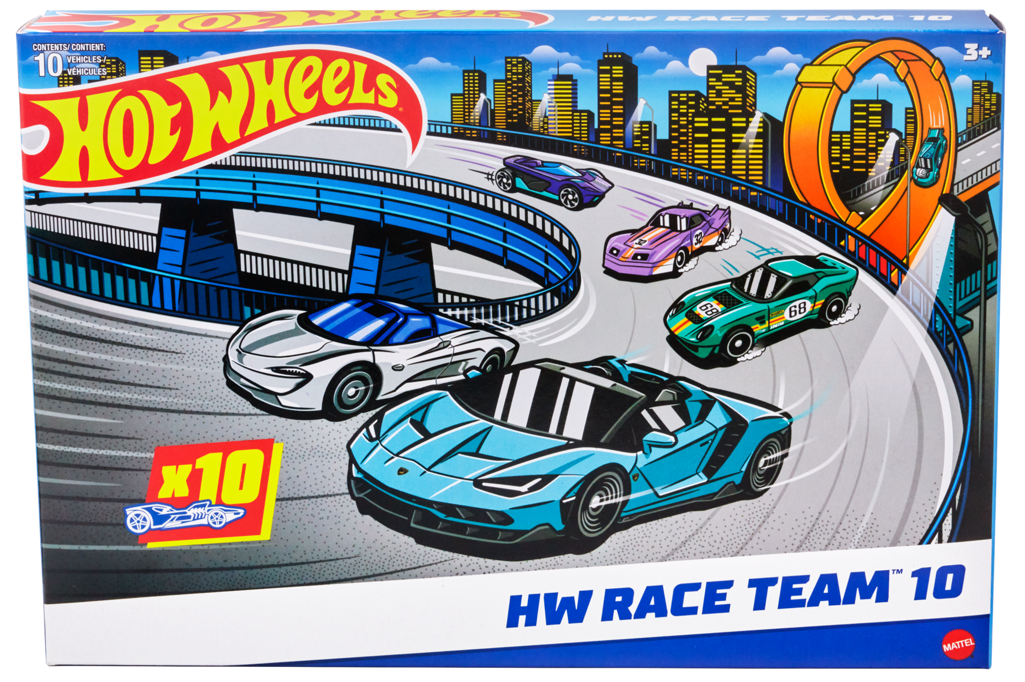 Hot Wheels-Coffret de 10 Voitures de Course