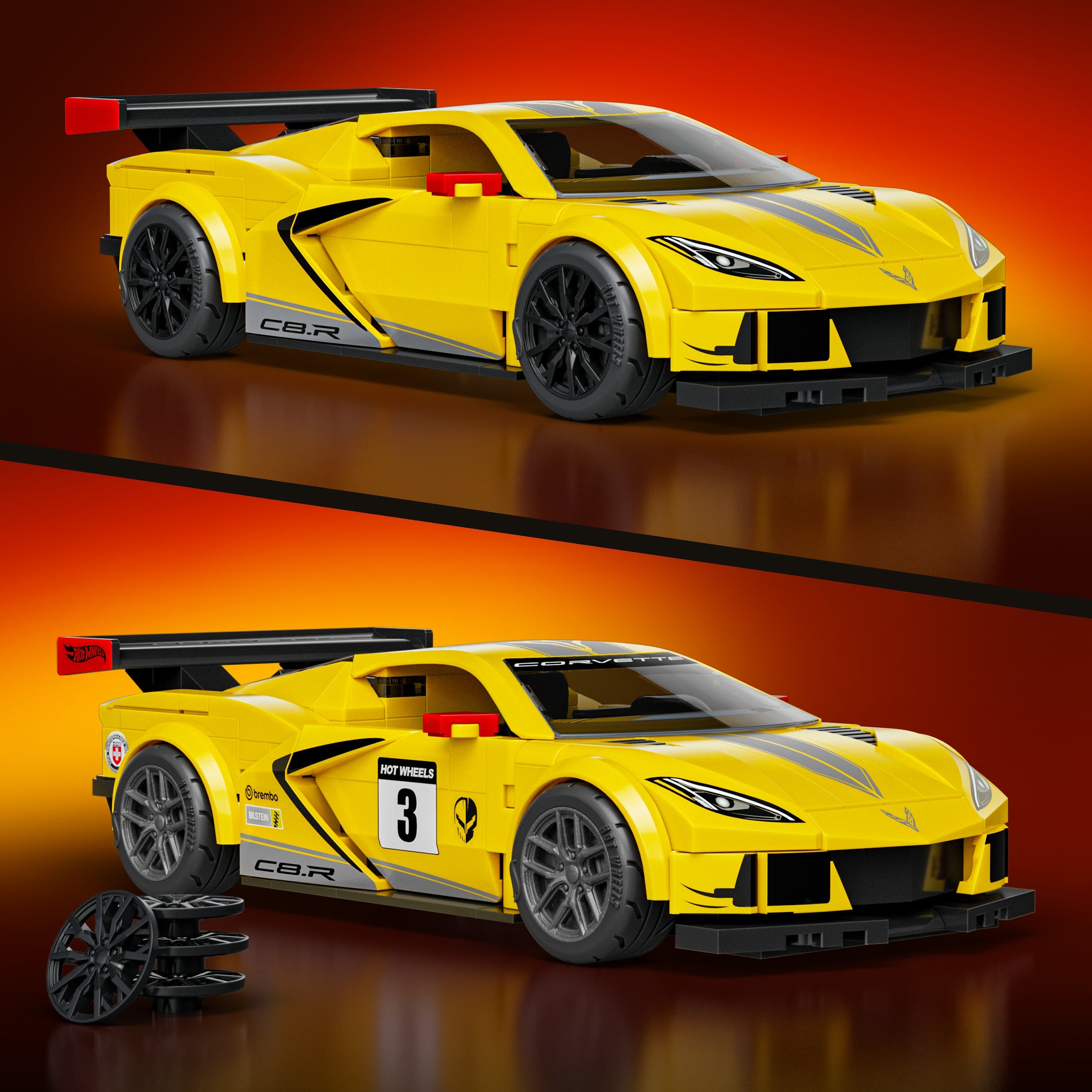 Hot Wheels-Coffret de Construction Corvette C8.R de 2020