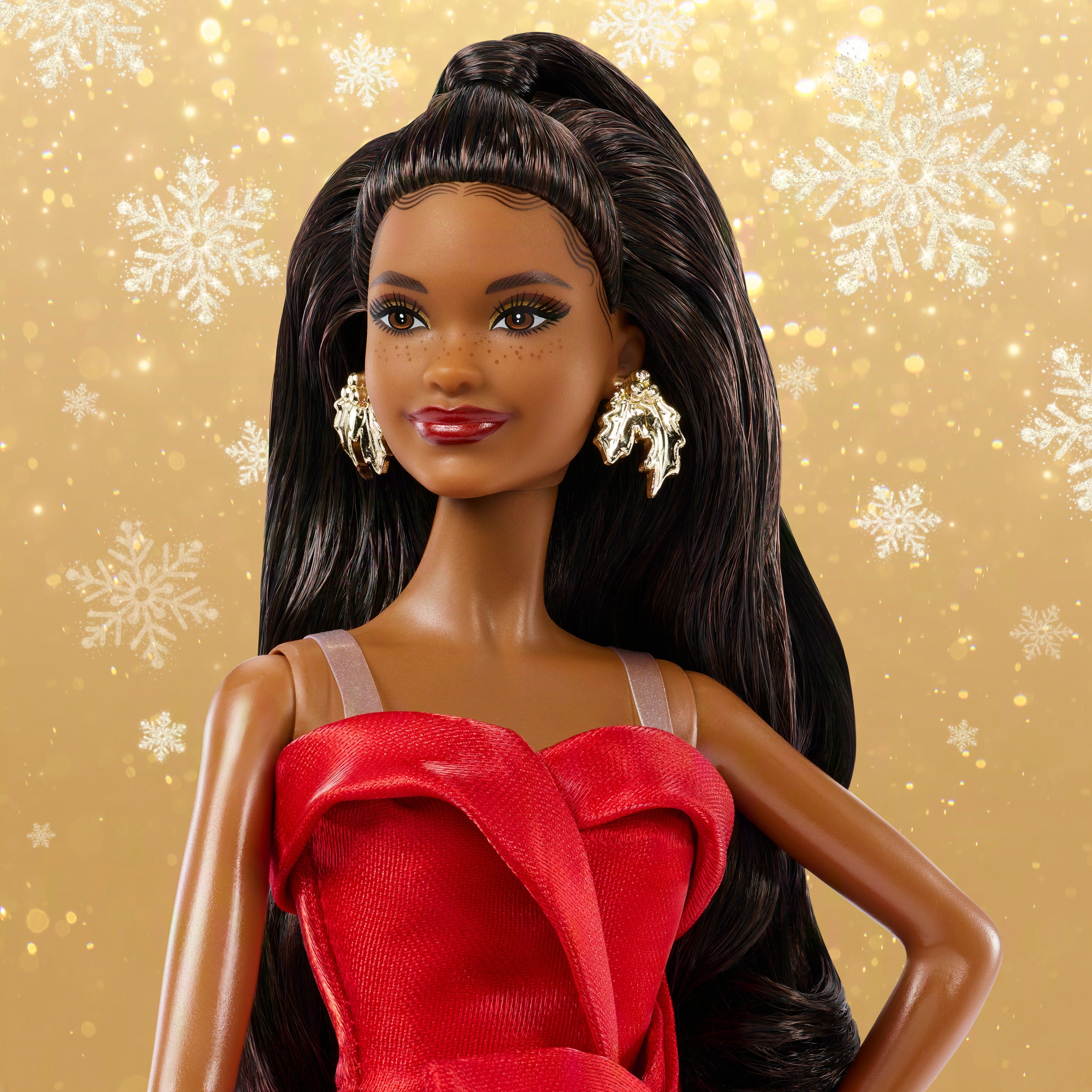 Barbie Signature 2026 Holiday Barbie Fashion Doll, Seasonal Collector, Black Hair With Red Gown With Bow Detail