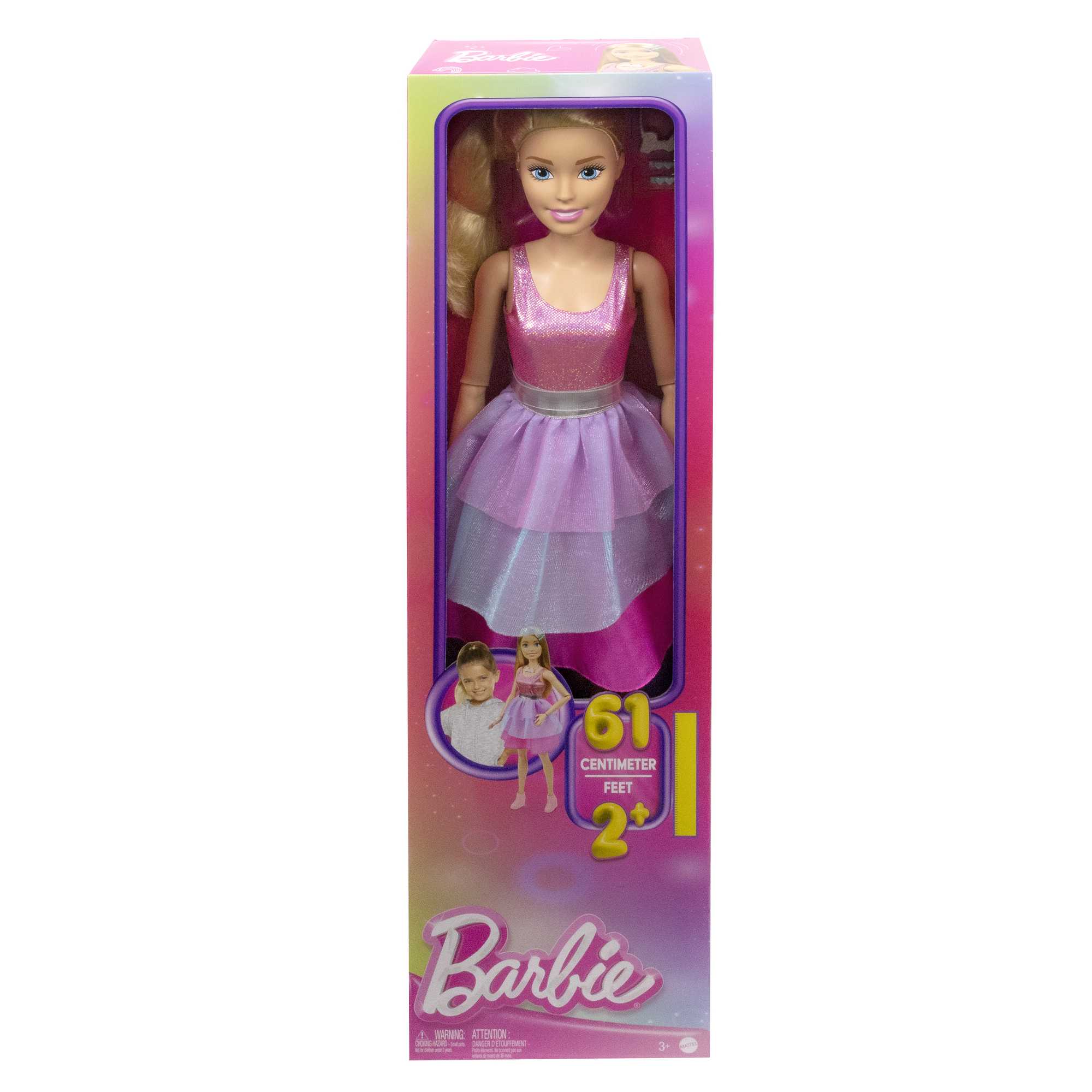 Barbie Large Dolls Muñeca Vestido Rosa con Morado Cabello Rubio 71 cm