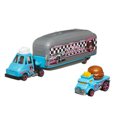 Hot Wheels Super Rigs, 1:64 Scale Toy Car And Matching Transporter, 2 Vehicles