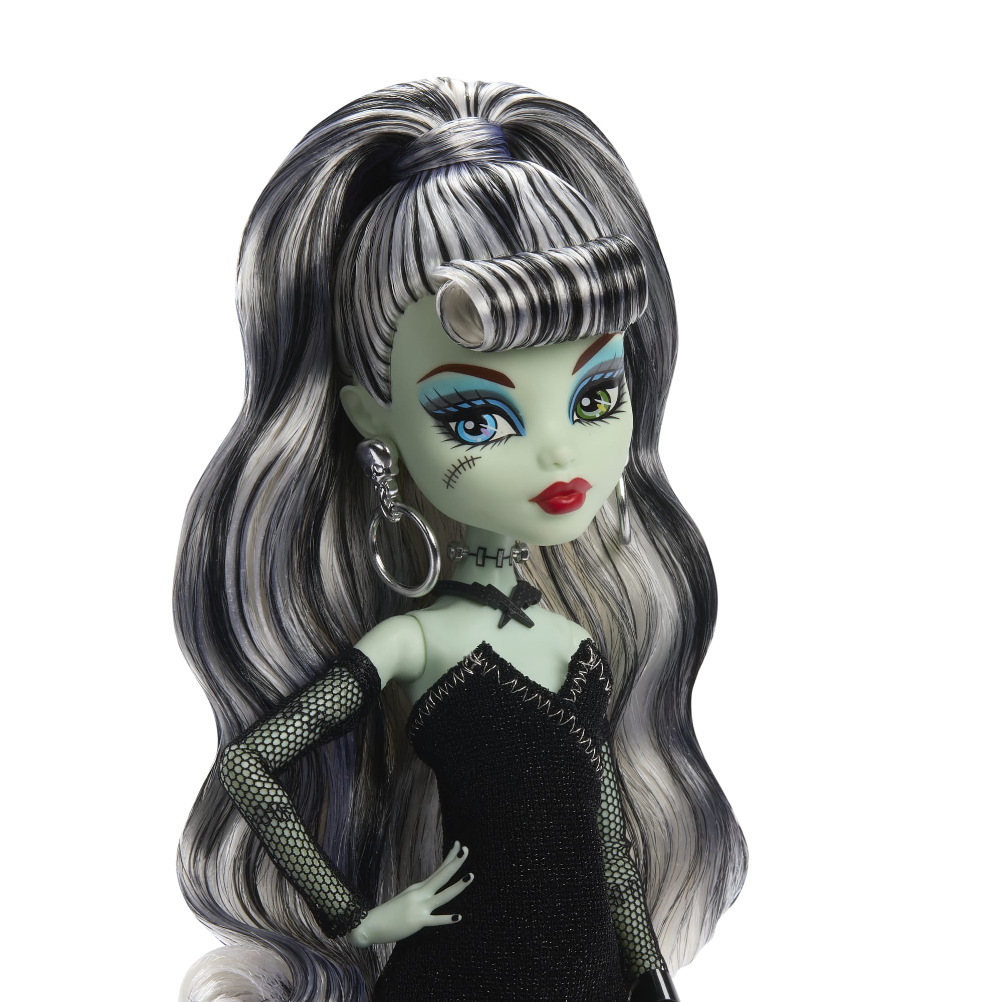 Monster High X Barbie Doll, Frankie Stein With Original Barbie Swimsuit, Black Dress And Accessories