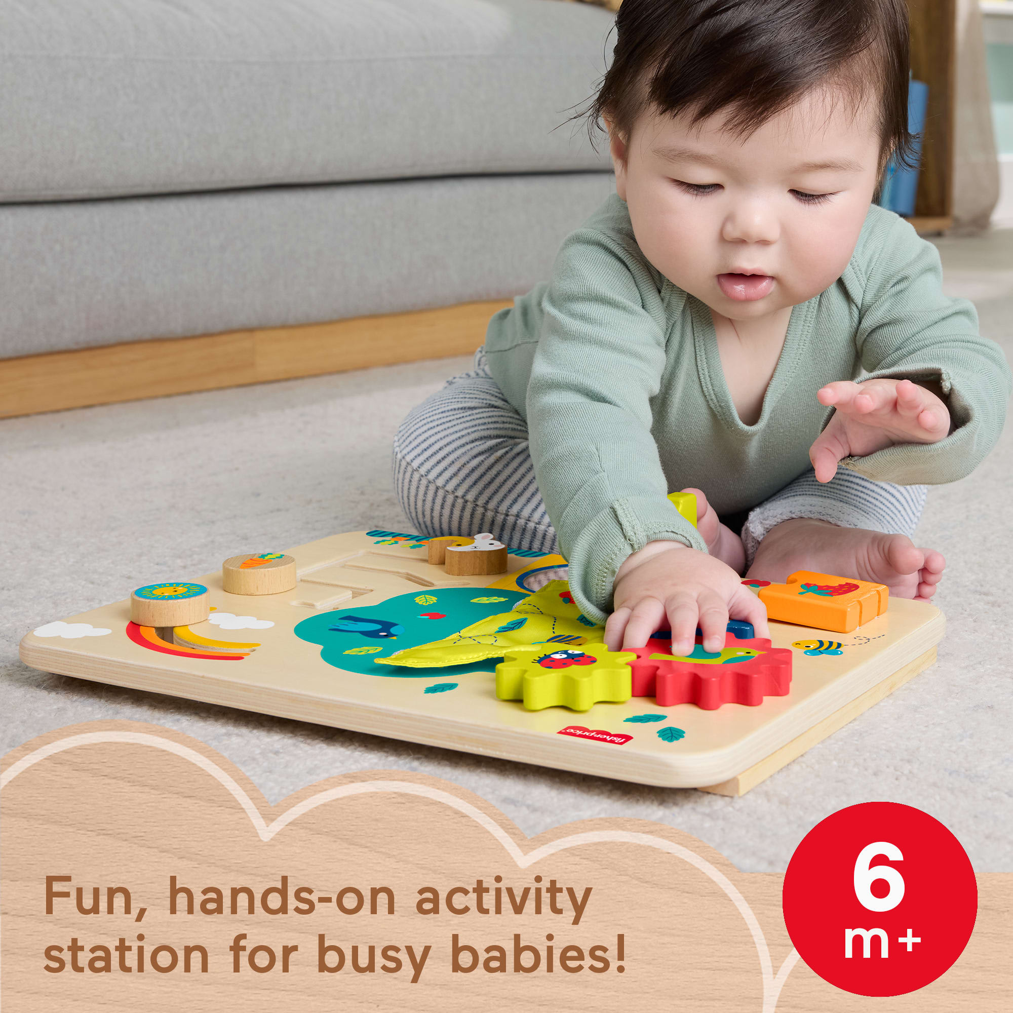 Fisher-Price Wooden Activity Station Baby Busy Board Toy For Developmental Play, 1 Wood Piece